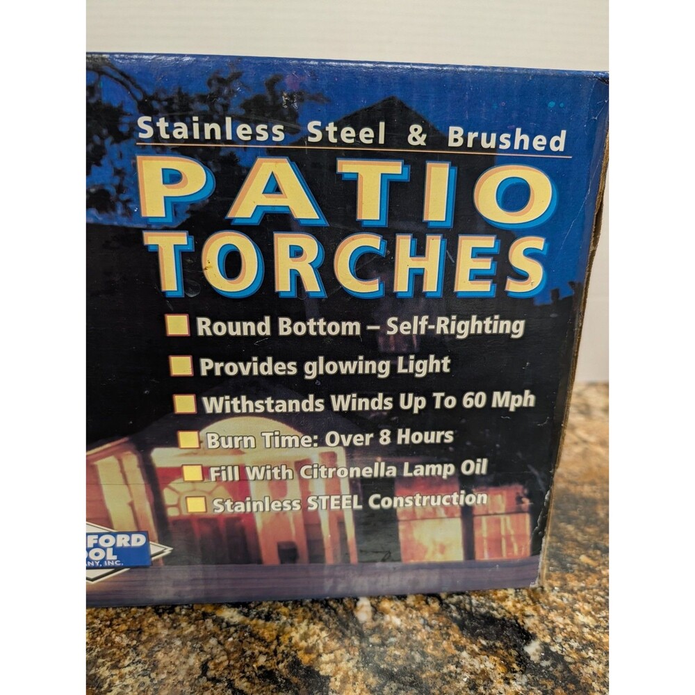 ROCKFORD TOOL Stainless Steel Brushed Round Patio Torches 2 Pack NEW NIP - Picture 3 of 4
